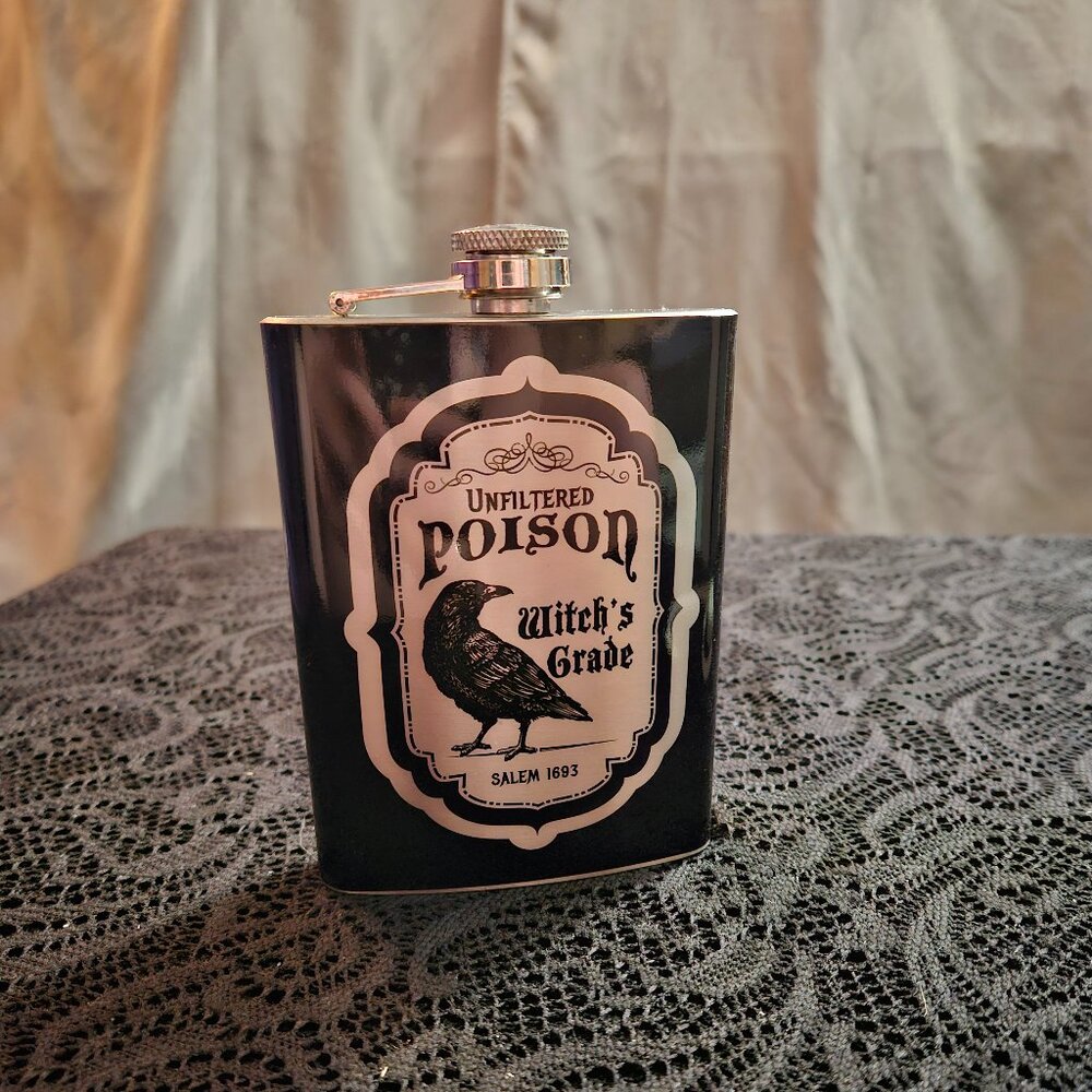 🤩3/$15 UNUSED Novelty "Unfiltered Poison Witch's Grade" Stainless Steel Flask